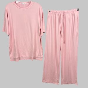 Ekouaer Pink Lounge Pajama Set Short Sleeve Top & Lounge Pants Size S